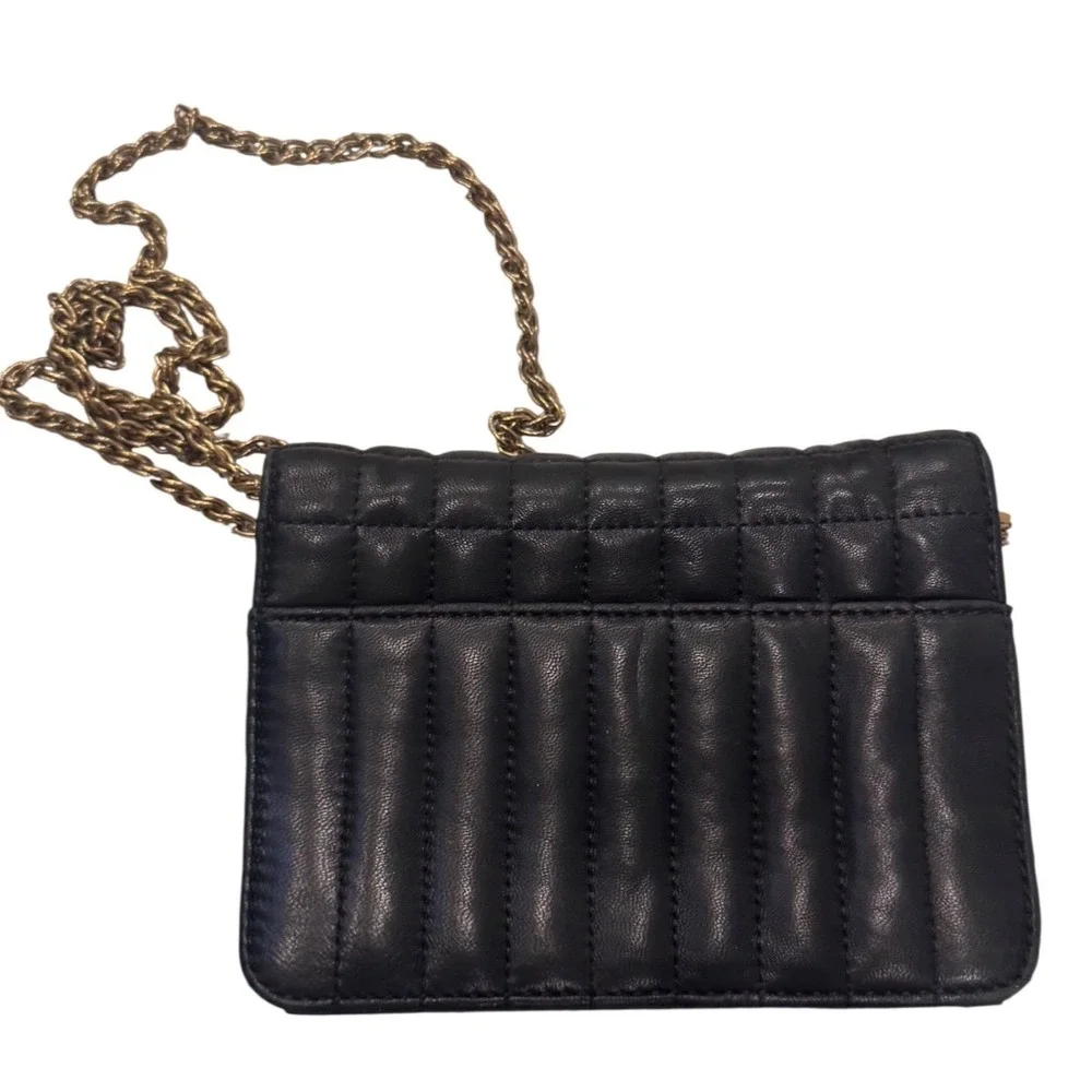 J.Crew‎ Black Quilted Leather Crossbody Chain Strap Preloved 7.5x5.5x2